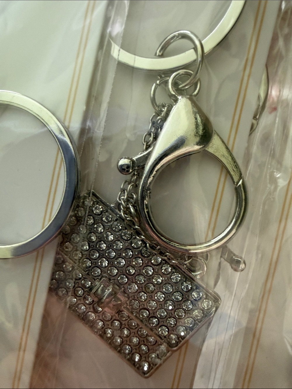 Silver or Gold Tone Handbag Keychain in Various Colored Crystals NWT - Picture 3 of 4